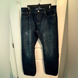 EUC Men’s Red Camel Dark Wash Distressed Jeans, Sz 34x32